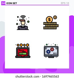 Editable Vector Line Pack of 4 Simple Filledline Flat Colors of desk; laptop; user; investment; computer Editable Vector Design Elements