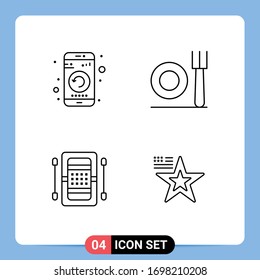 Editable Vector Line Pack of 4 Simple Filledline Flat Colors of application; athletics; phone; plate; game Editable Vector Design Elements