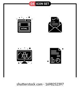 Editable Vector Line Pack of 4 Simple Solid Glyphs of coding; bug; marketing; job; screen Editable Vector Design Elements