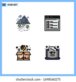 Editable Vector Line Pack of 4 Simple Filledline Flat Colors of rocks; text; mountain; page; package Editable Vector Design Elements