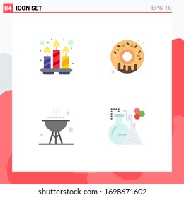 Editable Vector Line Pack of 4 Simple Flat Icons of candles; dish; tray; donut; flask Editable Vector Design Elements