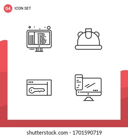 Editable Vector Line Pack of 4 Simple Filledline Flat Colors of code; key; programming; helmet; computer Editable Vector Design Elements