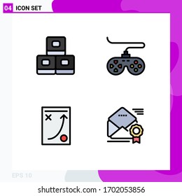 Editable Vector Line Pack of 4 Simple Filledline Flat Colors of food; planning; controller; joystick; tactic Editable Vector Design Elements