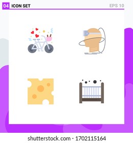 Editable Vector Line Pack of 4 Simple Flat Icons of bicycle; virtual; heart; man; cheese Editable Vector Design Elements
