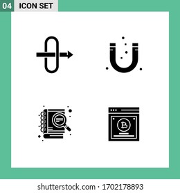 Editable Vector Line Pack of 4 Simple Solid Glyphs of gateway; search; attraction; negative; testing Editable Vector Design Elements