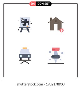 Editable Vector Line Pack of 4 Simple Flat Icons of canvas; lift; battery; electricity; education Editable Vector Design Elements