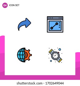 Editable Vector Line Pack of 4 Simple Filledline Flat Colors of arrow; setting; forward; website; digital Editable Vector Design Elements