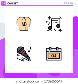 Editable Vector Line Pack of 4 Simple Filledline Flat Colors of elementary; mic; brian; music; music Editable Vector Design Elements