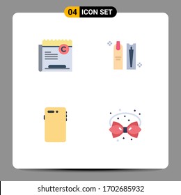 Editable Vector Line Pack of 4 Simple Flat Icons of copy; makeup; right; cleaning; smart phone Editable Vector Design Elements