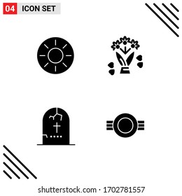 Editable Vector Line Pack of 4 Simple Solid Glyphs of fruit; grave; kiwi; flower; horror Editable Vector Design Elements