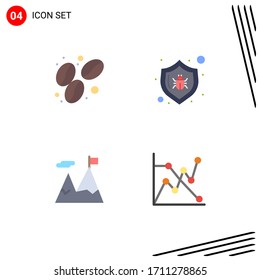 Editable Vector Line Pack of 4 Simple Flat Icons of bean; mission; antivirus; security; analytics Editable Vector Design Elements