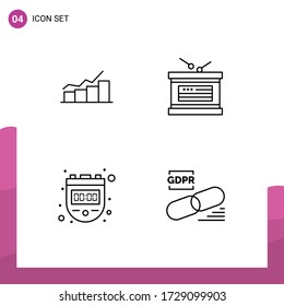Editable Vector Line Pack of 4 Simple Filledline Flat Colors of growth; independence day; graph; drum; stop Editable Vector Design Elements