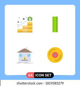 Paquete de línea de vectores editable de 4 iconos planos simples de crecimiento; ahorro; dinero; escuela; elementos de diseño de vectores editables de banco