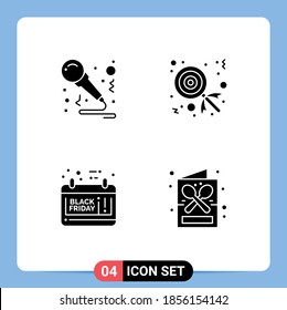 Editable Vector Line Pack of 4 Simple Solid Glyphs of birthday; friday; sing; lollipop; coffee Editable Vector Design Elements