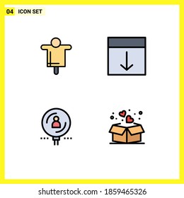 Editable Vector Line Pack of 4 Simple Filledline Flat Colors of agriculture; find; scarecrow; interface; magnifier Editable Vector Design Elements