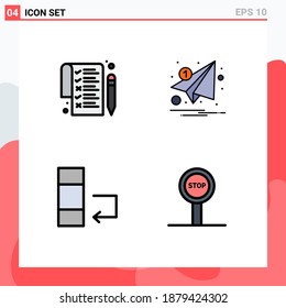 Editable Vector Line Pack of 4 Simple Filledline Flat Colors of list; data; email; notification; board Editable Vector Design Elements