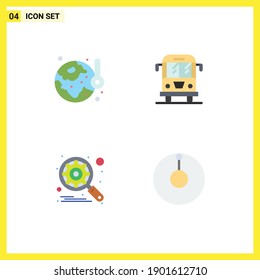 Bearbeitbare Vektor Line Pack mit 4 einfachen flachen Symbolen des Erdtages; Motor, Temperatur; Ladung; Suche nach bearbeitbaren Vectordesign-Elementen