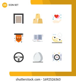 Editable Vector Line Pack of 9 Simple Flat Colors of book; skull; protect; scary; flag Editable Vector Design Elements