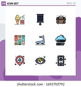 Editable Vector Line Pack of 9 Simple Filledline Flat Colors of running; idea; mechanical; wirefram; wireframing Editable Vector Design Elements