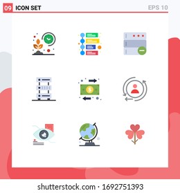 Editable Vector Line Pack of 9 Simple Flat Colors of business; storage; database; server; database Editable Vector Design Elements