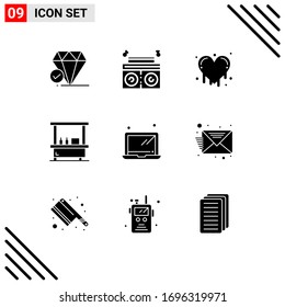 Editable Vector Line Pack of 9 Simple Solid Glyphs of email; hardware; crazy love; computer; park Editable Vector Design Elements