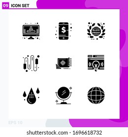 Editable Vector Line Pack of 9 Simple Solid Glyphs of achievement; connection; black friday; computer; audio Editable Vector Design Elements