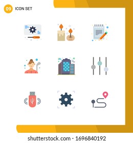 Paquete de 9 colores planos planos sencillos de golfista para vectores editables; golf; lámpara; golf femenino; programar elementos de diseño de vectores editables