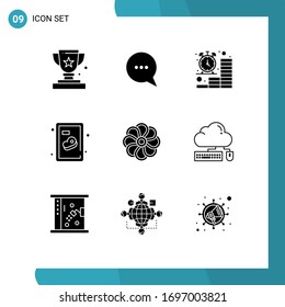 Editable Vector Line Pack of 9 Simple Solid Glyphs of nature; steak; business; meat; money Editable Vector Design Elements