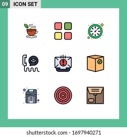 Editable Vector Line Pack of 9 Simple Filledline Flat Colors of check; mail; clock; help; contact Editable Vector Design Elements