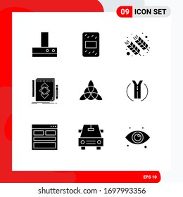 Editable Vector Line Pack of 9 Simple Solid Glyphs of ireland; development; holi; draw; tool Editable Vector Design Elements