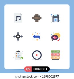 Editable Vector Line Pack of 9 Simple Flat Colors of hospital; love; floppy; chat; forward Editable Vector Design Elements