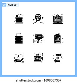 Editable Vector Line Pack of 9 Simple Solid Glyphs of electronic; security; laptop; protect; key Editable Vector Design Elements