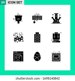 Editable Vector Line Pack of 9 Simple Solid Glyphs of shop; open; mouse; technology; molecule Editable Vector Design Elements