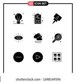 Editable Vector Line Pack of 9 Simple Solid Glyphs of cloud; secret society; list; symbol; oil Editable Vector Design Elements