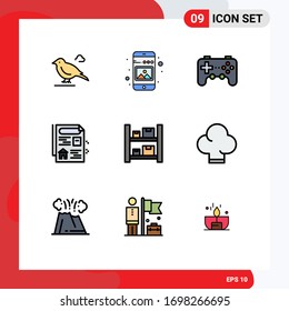 Editable Vector Line Pack of 9 Simple Filledline Flat Colors of boxes; real; picture; estate; joystick Editable Vector Design Elements