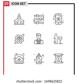 Editable Vector Line Pack of 9 Simple Outlines of boss; performance; toggle switch; excellency; shop Editable Vector Design Elements