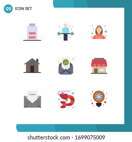Editable Vector Line Pack of 9 Simple Flat Colors of bug; family; avatar; entrance; building Editable Vector Design Elements