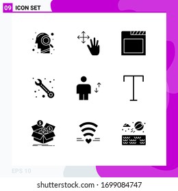 Editable Vector Line Pack of 9 Simple Solid Glyphs of human; body; app; avatar; service Editable Vector Design Elements