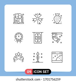 Editable Vector Line Pack of 9 Simple Outlines of money; atm; berry; plumbing; mechanical Editable Vector Design Elements