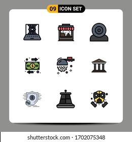 Editable Vector Line Pack of 9 Simple Filledline Flat Colors of blade; flow; computers; business; technology Editable Vector Design Elements