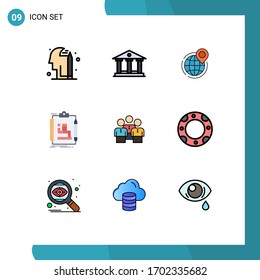 Editable Vector Line Pack of 9 Simple Filledline Flat Colors of friends; work; global; scheme; algorithm Editable Vector Design Elements