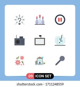 Editable Vector Line Pack of 9 Simple Flat Colors of wall; mount; pins; radio; user Editable Vector Design Elements