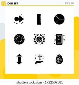 Editable Vector Line Pack of 9 Simple Solid Glyphs of mobile; star; finance; badge; doughnut Editable Vector Design Elements