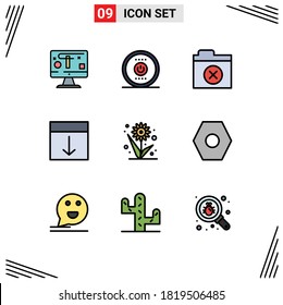 Editable Vector Line Pack of 9 Simple Filledline Flat Colors of flower; page; delete; layout; grid Editable Vector Design Elements
