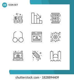 Editable Vector Line Pack of 9 Simple Outlines of profile; web; window; page; view Editable Vector Design Elements