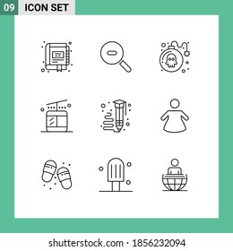 Bearbeitbares Vector Line Paket mit 9 einfachen Lernanleitungen; Kunst; Bombe; Reisen; gondola Editierbare Vektordesign-Elemente