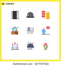 Editable Vector Line Pack of 9 Simple Flat Colors of construction; architecture; marketing; blueprint; dresser Editable Vector Design Elements