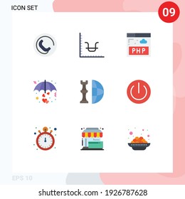 Editable Vector Line Pack of 9 Simple Flat Colors of international; chess; php; valentine; protect Editable Vector Design Elements