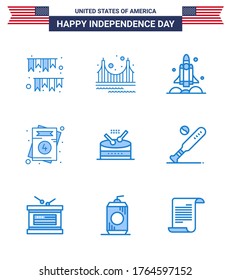Editable Vector Line Pack of USA Day 9 Simple Blues of usa; invitation; landmark; usa; spaceship Editable USA Day Vector Design Elements