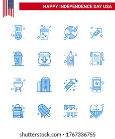 Editable Vector Line Pack of USA Day 16 Simple Blues of american; day; basketball; festival; fire work Editable USA Day Vector Design Elements
